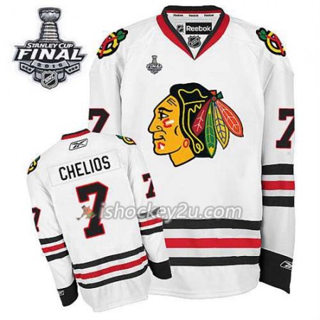 Reebok Mænd NHL Chicago Blackhawks Trøje Chris Chelios #7 Udebane Hvid 2015 Stanley Cup