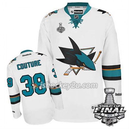 Reebok NHL San Jose Sharks Trøje Logan Couture #39 Hvid Udebane 2016 Stanley Cup