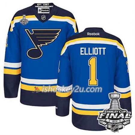 Reebok NHL St. Louis Blues Trøje Brian Elliott #1 Blå Hjemme 2016 Stanley Cup