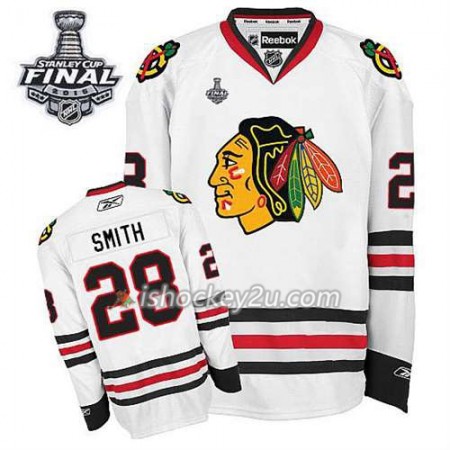 Reebok Mænd NHL Chicago Blackhawks Trøje Ben Smith #28 Udebane Hvid 2015 Stanley Cup