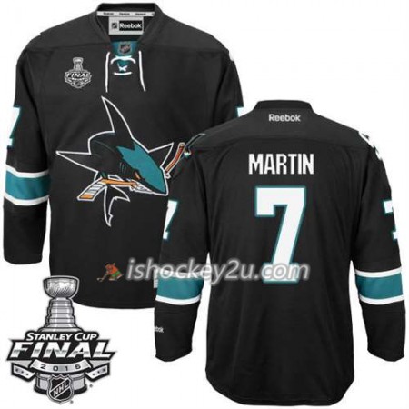 Reebok NHL San Jose Sharks Trøje Paul Martin #7 Sort Tredje 2016 Stanley Cup