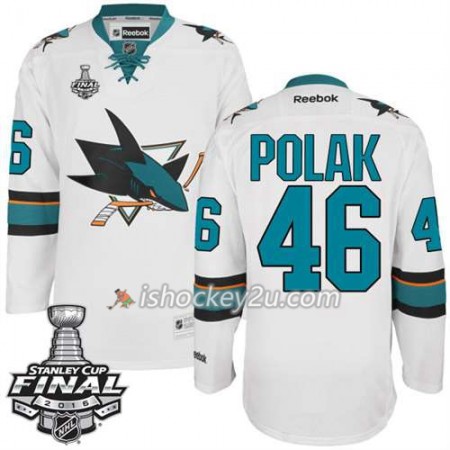 Reebok NHL San Jose Sharks Trøje Roman Polak #46 Hvid Udebane 2016 Stanley Cup