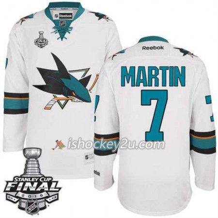 Reebok NHL San Jose Sharks Trøje Paul Martin #7 Hvid Udebane 2016 Stanley Cup