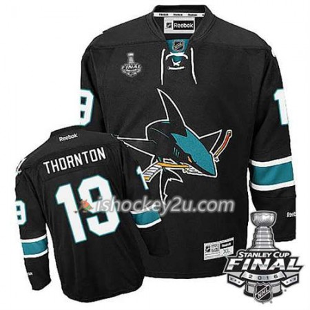 Reebok NHL San Jose Sharks Trøje Joe Thornton #19 Sort Tredje 2016 Stanley Cup