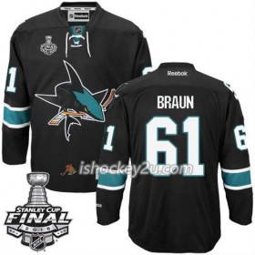 Reebok NHL San Jose Sharks Trøje Justin Braun #61 Sort Tredje 2016 Stanley Cup