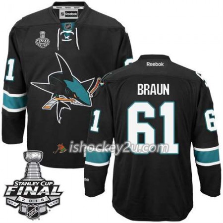Reebok NHL San Jose Sharks Trøje Justin Braun #61 Sort Tredje 2016 Stanley Cup