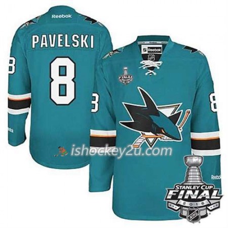 Reebok NHL San Jose Sharks Trøje Joe Pavelski #8 Teal Hjemme 2016 Stanley Cup