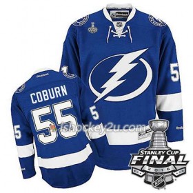 Reebok NHL Tampa Bay Lightning Trøje Braydon Coburn #55 Blå Hjemme 2016 Stanley Cup