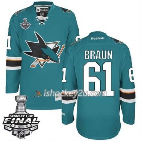 Reebok NHL San Jose Sharks Trøje Justin Braun #61 Teal Hjemme 2016 Stanley Cup