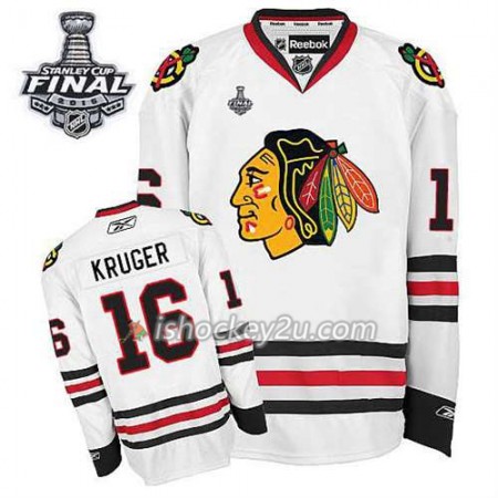 Reebok Mænd NHL Chicago Blackhawks Trøje Marcus Kruger #16 Udebane Hvid 2015 Stanley Cup
