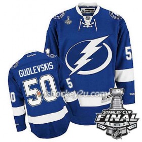 Reebok NHL Tampa Bay Lightning Trøje Kristers Gudlevskis #50 Blå Hjemme 2016 Stanley Cup