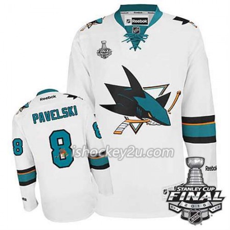 Reebok NHL San Jose Sharks Trøje Joe Pavelski #8 Hvid Udebane 2016 Stanley Cup