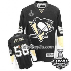 Reebok NHL Pittsburgh Penguins Trøje Kris Letang #58 Sort Hjemme 2016 Stanley Cup