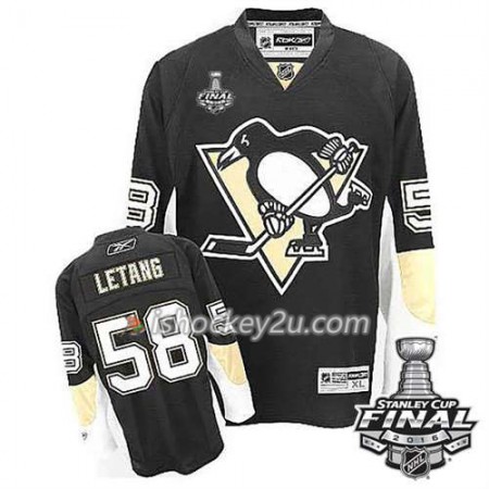 Reebok NHL Pittsburgh Penguins Trøje Kris Letang #58 Sort Hjemme 2016 Stanley Cup