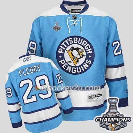 Reebok NHL Pittsburgh Penguins Trøje Marc-Andre Fleury 29 Blå 2016 Stanley Cup