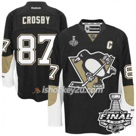 Reebok NHL Pittsburgh Penguins Trøje Sidney Crosby #87 Sort Hjemme 2016 Stanley Cup