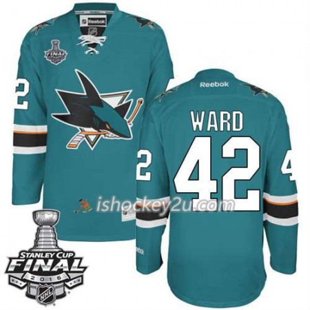 Reebok NHL San Jose Sharks Trøje Joel Ward #42 Teal Hjemme 2016 Stanley Cup