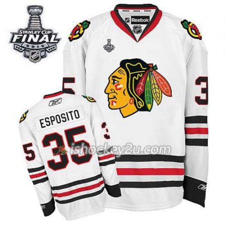 Reebok Mænd NHL Chicago Blackhawks Trøje Tony Esposito #35 Udebane Hvid 2015 Stanley Cup