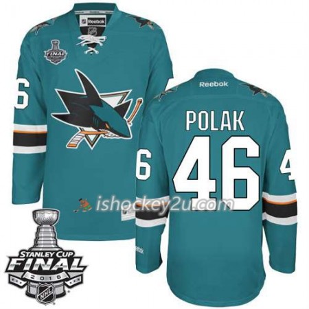 Reebok NHL San Jose Sharks Trøje Roman Polak #46 Teal Hjemme 2016 Stanley Cup