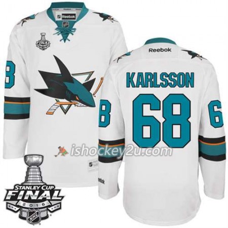 Reebok NHL San Jose Sharks Trøje Melker Karlsson #68 Hvid Udebane 2016 Stanley Cup