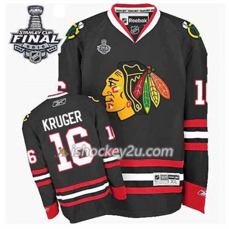 Reebok Mænd NHL Chicago Blackhawks Trøje Marcus Kruger #16 Tredje Sort 2015 Stanley Cup