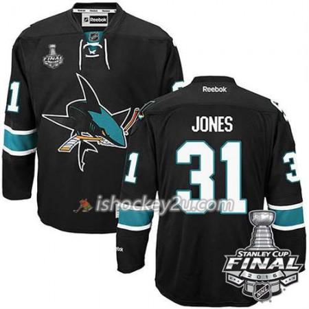 Reebok NHL San Jose Sharks Trøje Martin Jones #31 Sort Tredje 2016 Stanley Cup