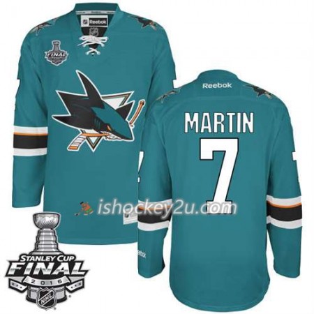 Reebok NHL San Jose Sharks Trøje Paul Martin #7 Teal Hjemme 2016 Stanley Cup Reebok NHL San Jose Sharks Trøje Paul Martin #7 Teal Hjemme 2016 Stanley Cup