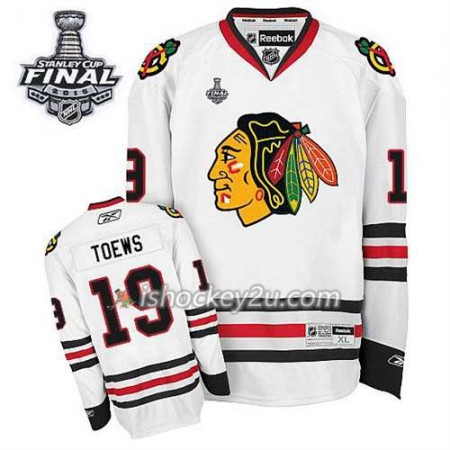 Børn NHL Chicago Blackhawks Trøje Jonathan Toews #19 Udebane Hvid 2015 Stanley Cup
