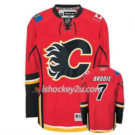 Reebok Mænd NHL Calgary Flames Trøje TJ Brodie #7 Hjemme Hvid