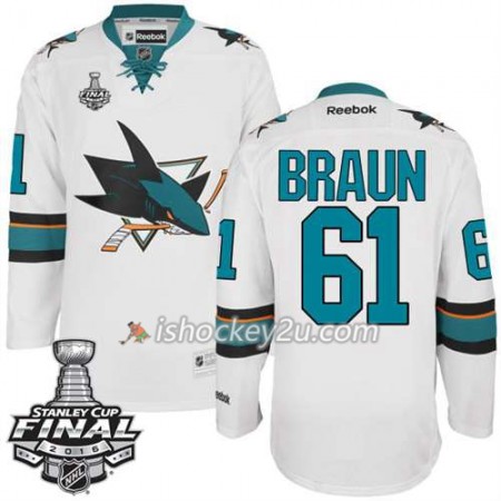Reebok NHL San Jose Sharks Trøje Justin Braun #61 Hvid Udebane 2016 Stanley Cup Reebok NHL San Jose Sharks Trøje Justin Braun #61 Hvid Udebane 2016 Stanley Cup