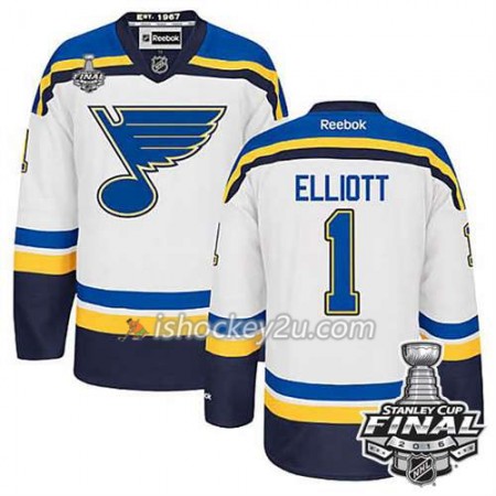 Reebok NHL St. Louis Blues Trøje Brian Elliott #1 Hvid Udebane 2016 Stanley Cup