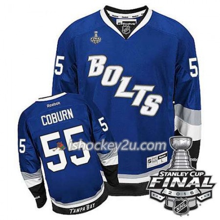 Reebok NHL Tampa Bay Lightning Trøje Braydon Coburn #55 Blå Tredje 2016 Stanley Cup