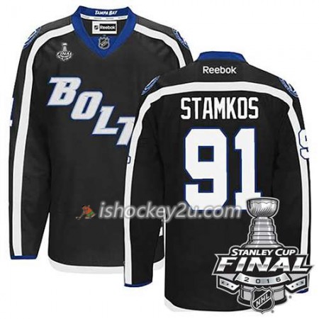 Reebok NHL Tampa Bay Lightning Trøje Steven Stamkos #91 Sort Tredje 2016 Stanley Cup