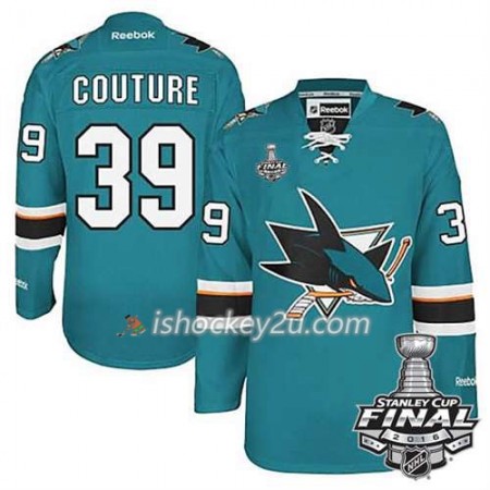 Reebok NHL San Jose Sharks Trøje Logan Couture #39 Teal Hjemme 2016 Stanley Cup