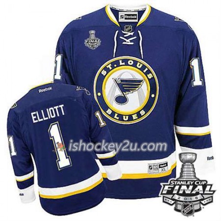 Reebok NHL St. Louis Blues Trøje Brian Elliott #1 Blå Tredje 2016 Stanley Cup