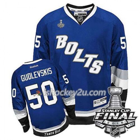 Reebok NHL Tampa Bay Lightning Trøje Kristers Gudlevskis #50 Blå Tredje 2016 Stanley Cup