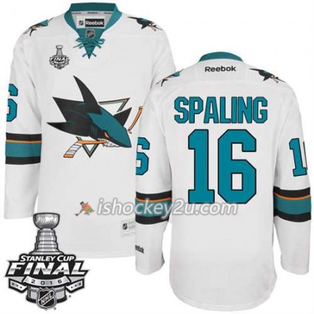 Reebok NHL San Jose Sharks Trøje Nick Spaling #16 Hvid Udebane 2016 Stanley Cup