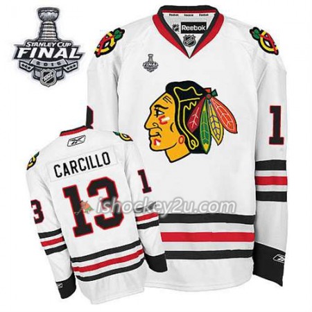 Reebok Mænd NHL Chicago Blackhawks Trøje Daniel Carcillo #13 Udebane Hvid 2015 Stanley Cup