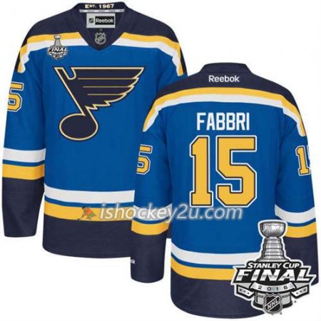 Reebok NHL St. Louis Blues Trøje Robby Fabbri #15 Blå Hjemme 2016 Stanley Cup