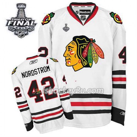Reebok Mænd NHL Chicago Blackhawks Trøje Joakim Nordstrom #42 Udebane Hvid 2015 Stanley Cup