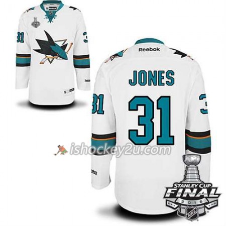 Reebok NHL San Jose Sharks Trøje Martin Jones #31 Hvid Udebane 2016 Stanley Cup