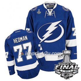 Reebok NHL Tampa Bay Lightning Trøje Victor Hedman #77 Blå Hjemme 2016 Stanley Cup