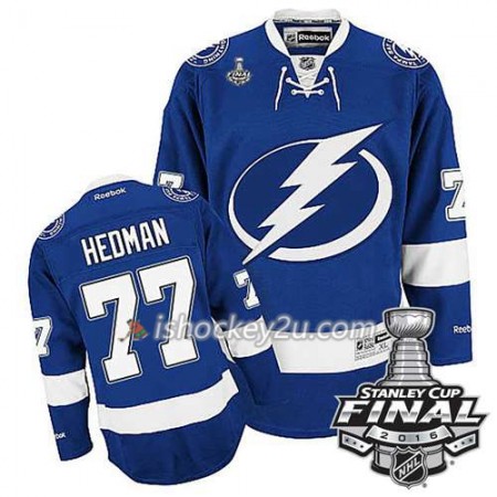 Reebok NHL Tampa Bay Lightning Trøje Victor Hedman #77 Blå Hjemme 2016 Stanley Cup
