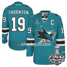 Reebok NHL San Jose Sharks Trøje Joe Thornton Captain #19 Teal Hjemme 2016 Stanley Cup