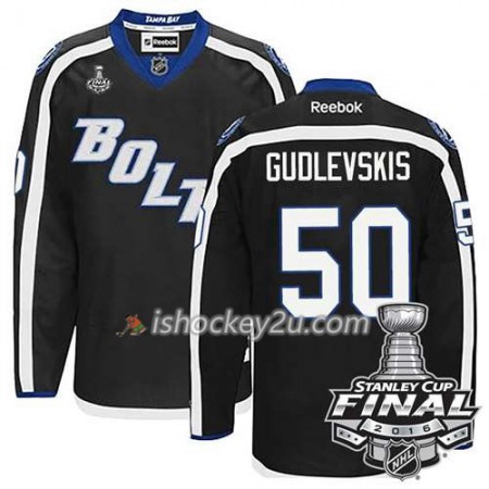 Reebok NHL Tampa Bay Lightning Trøje Kristers Gudlevskis #50 Sort Tredje 2016 Stanley Cup