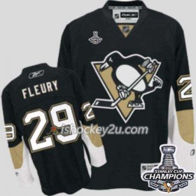Reebok NHL Pittsburgh Penguins Trøje Marc-Andre Fleury 29 Sort Hjemme 2016 Stanley Cup
