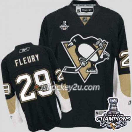 Reebok NHL Pittsburgh Penguins Trøje Marc-Andre Fleury 29 Sort Hjemme 2016 Stanley Cup