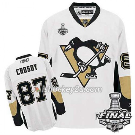 Reebok NHL Pittsburgh Penguins Trøje Sidney Crosby #87 Hvid Udebane 2016 Stanley Cup