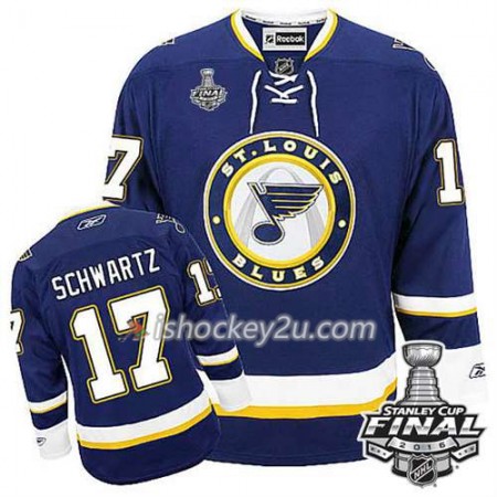 Reebok NHL St. Louis Blues Trøje Jaden Schwartz #17 Blå Tredje 2016 Stanley Cup