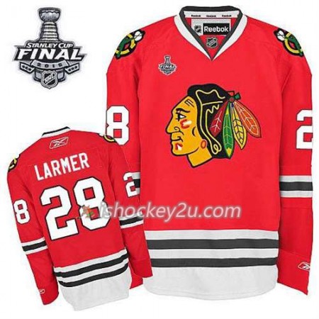 Reebok Mænd NHL Chicago Blackhawks Trøje Steve Larmer #28 Hjemme Rød 2015 Stanley Cup